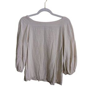 Loft Balloon 3/4 Sleeve Neutral Ivory Linen Blend Blouse Size S
